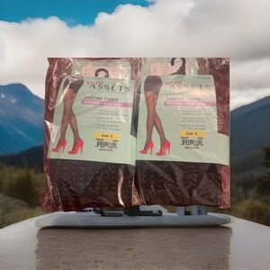 Lot Of 2 NWT Spanx Assets Shaping Tights Red Black Textured Wishbone‎ Size 2 Fun